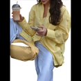 thumbnail image 3 of Camisa de Rayas Extragrande para Mujer, con Botones y Protección Solar, Color Amarillo, Blusa de Larga Amarillo XL, 3 of 10