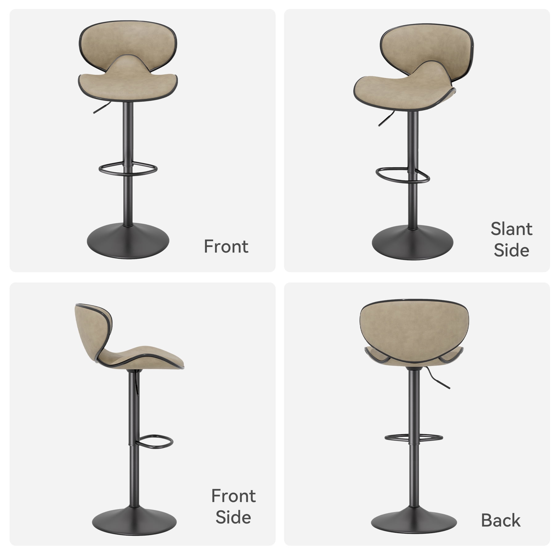Hawsaiy Adjustable Swivel Bar Stools Set of 2 with Back and Footrest, Faux Leather Counter Height Kitchen Stools, Modern Bar Chairs for Island and Home Bar, Khaki