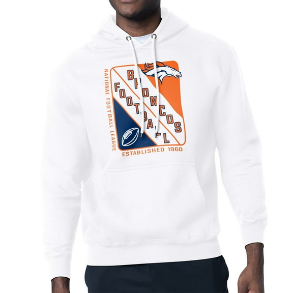 Men's Starter White Denver Broncos Shield Logo Pullover Hoodie