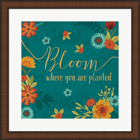 Flourish I Teal by Veronique Charron, Framed Wall Art, 19.75W x 19.75H