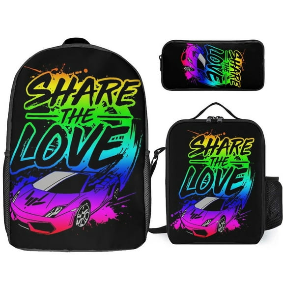 Share The Love Backpacks 3pcs Set Laptop Bag Casual Daypack Lunch Bag Pencil Case Travel Hiking Work