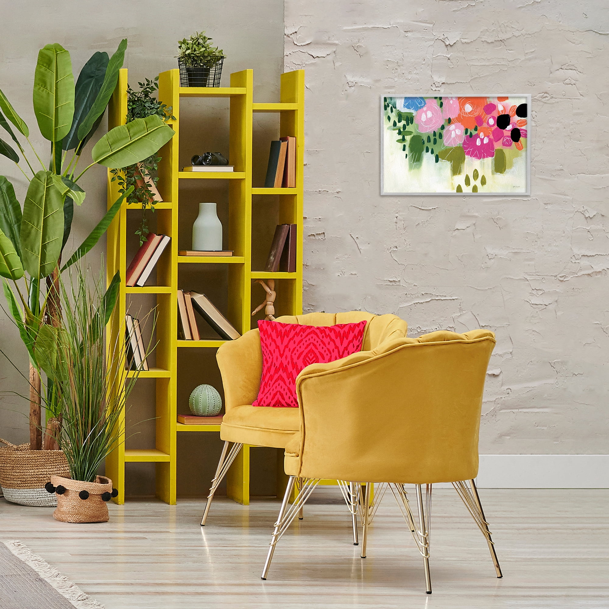 Stupell Industries Abstract Brushed Floral Botanical & Floral Painting Gray Framed Art Print Wall Art, 18 x 12