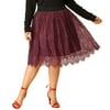 MODA NOVA Juniors' Plus Size High Waist A-line Flare Lace Skirt Burgundy 3X