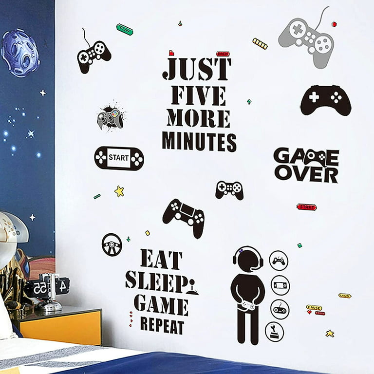 Cheers US Eat Sleep Game Wall Decal Gamer Boy Wall Stickers Vinyl Video Game  Wall Decor Gaming Controller Wall Decals for Boys Room Kids Bedroom Home  Playroom Decoration 