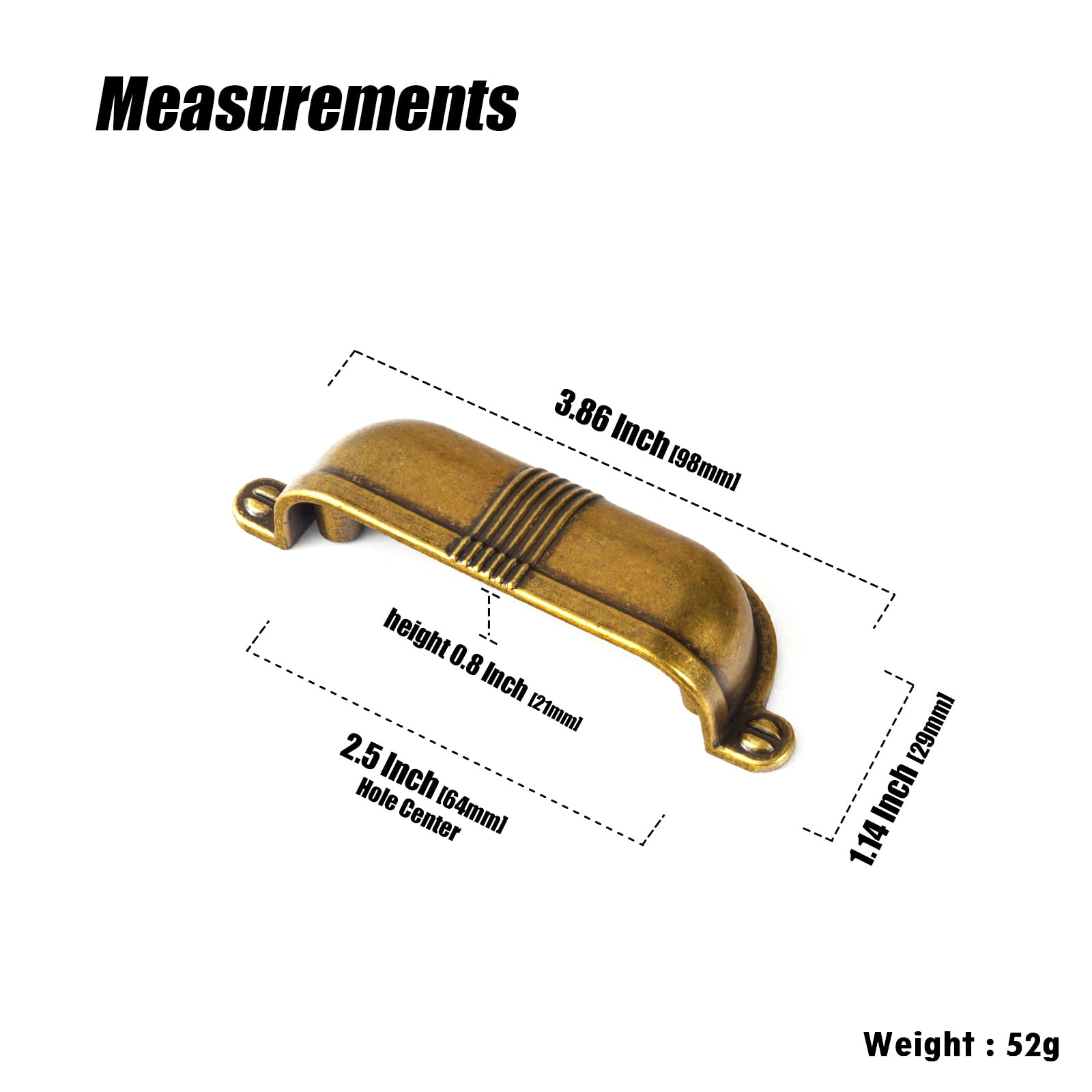 Goo-Ki 2.5''(64 MM) Hole Centers Antique Brass Cabinet Handles, Luxury Zinc Alloy Cabinet Cup Pulls for Dresser,Drawer,and Cupboard, 6 Pack