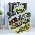 thumbnail image 4 of Cartoon Soft Flannel Fleece Throw Blanket, Excavator Loader Machines Signs and Vehicles in Style Drawing Illustration, Cozy Plush for Indoor and Outdoor Use, 50" x 70", Multicolor, by Ambesonne, 4 of 5