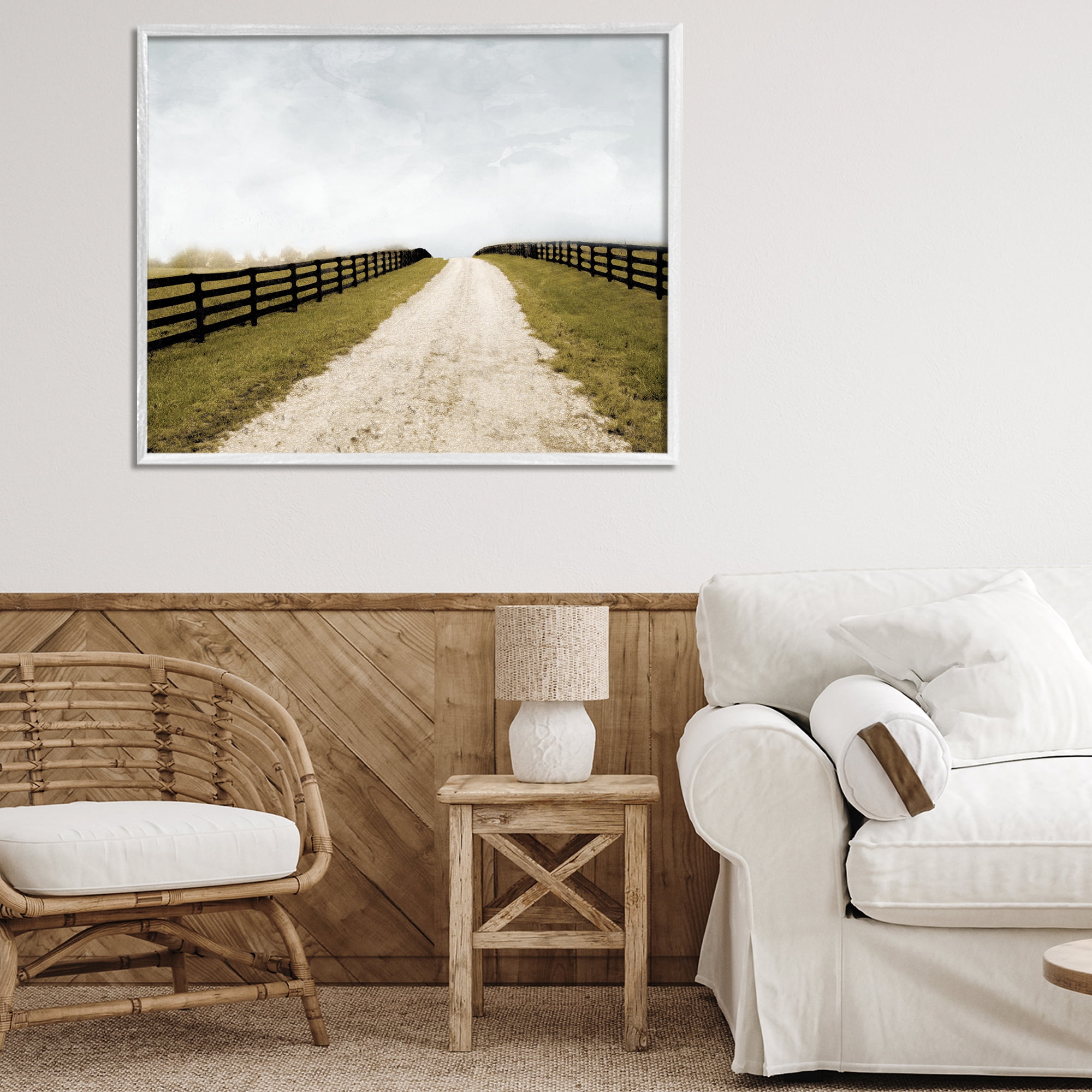 Stupell Industries Fenced Countryside Lane White Framed Giclee Art, design by Ynon Mabat