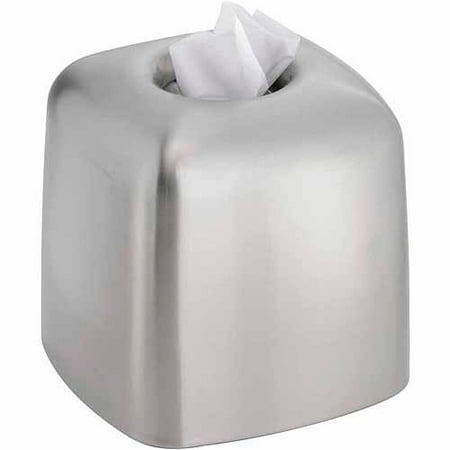 InterDesign Nogu Bath, Facial Tissue Box Cover/Holder for Bathroom Vanity Countertops, Brushed Stainless Steel