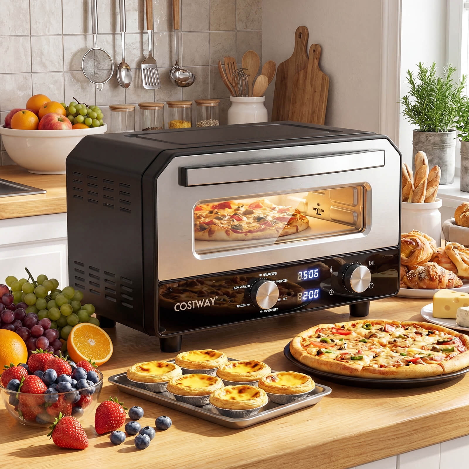 Costway Pizza Oven for 12” Pizzas with 6 Presets & 2-Min Rapid Baking Heats up to 750℉