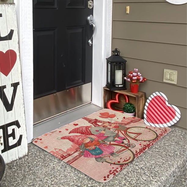 Felpudo de San Valentín | Felpudo antideslizante con diseño de gnomo y corazón para puerta de entrada | Alfombra de entrada para interior y exterior | 40 x 60 cm
