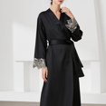 thumbnail image 2 of Gibobby Albornoz mujer de dormir larga con cinturón de encaje para mujer Camisón de satén cómodo Albornoz con frente abierto para otoño e invierno Ropa de dormir (Negro,CH), 2 of 4