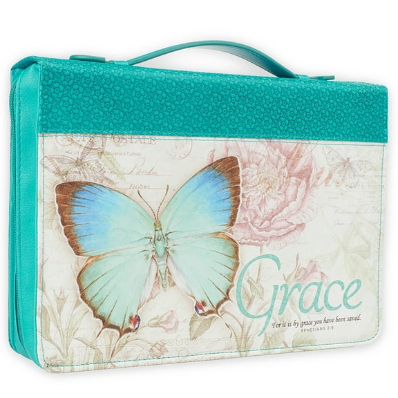 Teal Botanic Butterfly Blessings Fashion Bible Cover  Grace Ephesians 2:8  Bible Case Book Cover, Large Christian Art Gifts