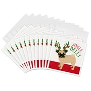 3dRose, Jungle Bells Christmas Pug, 12 Greeting Cards with envelopes
