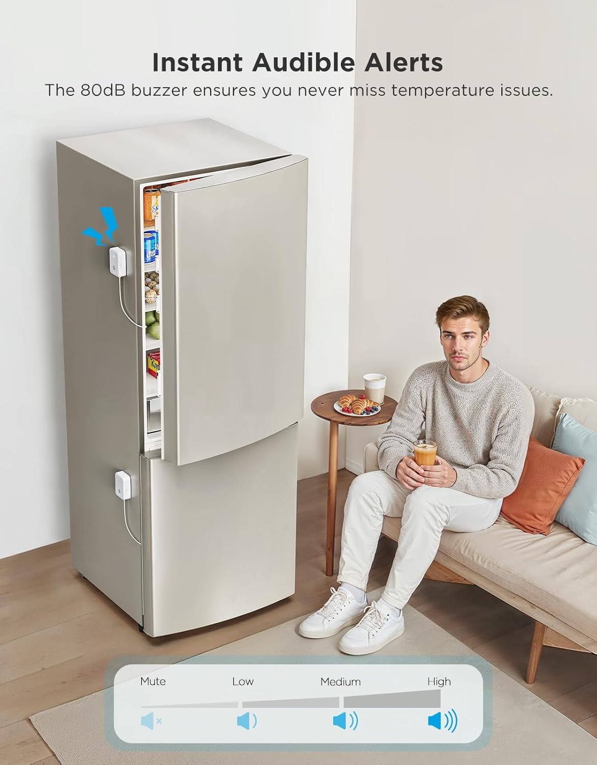 WiFi Refrigerator Thermometer with Alarm, Wireless Digital Freezer Temperature Gauge with App Control, 2 Years Free Data Export, for Home Kitchen Fridge Hot Tub