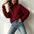 thumbnail image 4 of Women's Turtleneck Knit Sweaters Long Sleeve Pullover Tops, Casual Relaxed Fit Textured Sweater Shirts for Daily Wear, 4 of 6