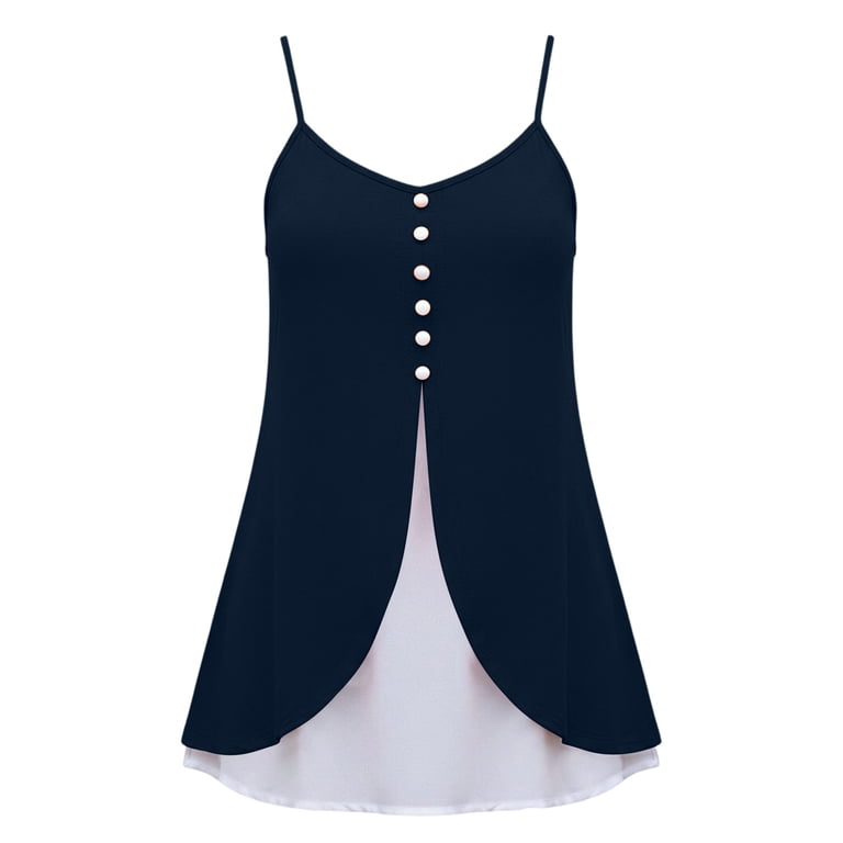 Achuyrbd Plus Size Women's 2-in-1 Spaghetti Strap Cami Top, Button