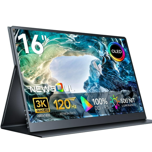 Newsoul OLED Portable Monitor 16", 3K 2880x1800 120Hz 0.1ms Portable Gaming Display,500 Nits Brightness| 100000:1 Contrast| 100% DCI-P3| Ultra-Slim Trav