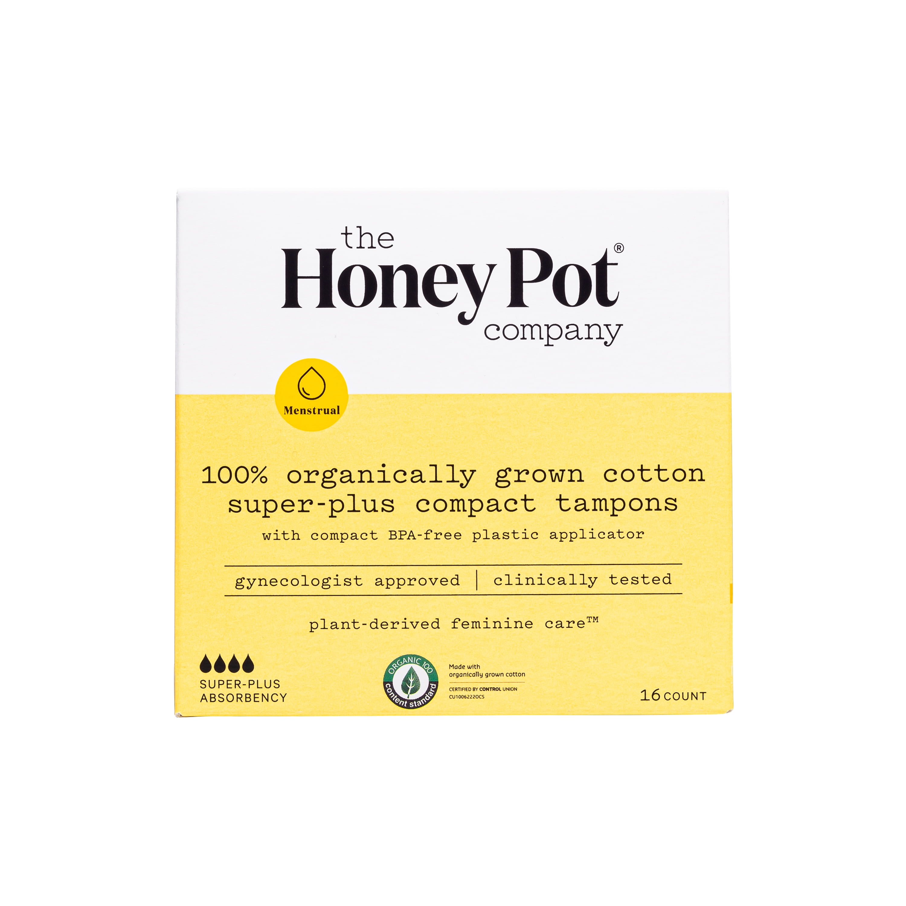 The Honey Pot Company, Organic Cotton SuperPlus Compact Tampons, 16 ct