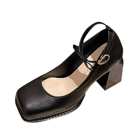 

Fsqjgq Casual Shoes for Women Size 5 Women Casual Shoes Fashion Square Toe High Heel Thick Heel Square Heel Comfortable Simple Spring New Pattern Shoes Outdoor Casual Black 39