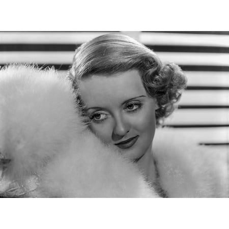 Bette Davis Portrait with Leaning to the Right in White Fur Boa and White Fur Pelted Dress Photo Print