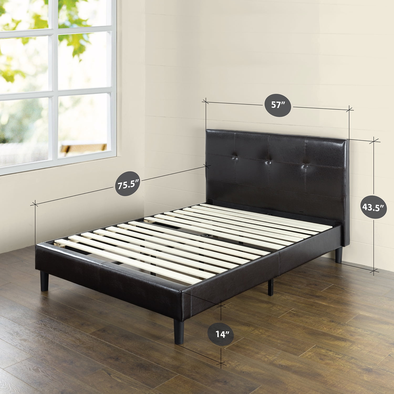 Zinus Kitch 44" Faux Leather Upholstered Platform Bed Frame, Full