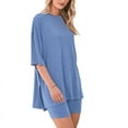 thumbnail image 3 of Women'S Two Piece Lounge Set 2025 Summer Casual Oversized Shirts Biker Shorts Gray Blue M, 3 of 8