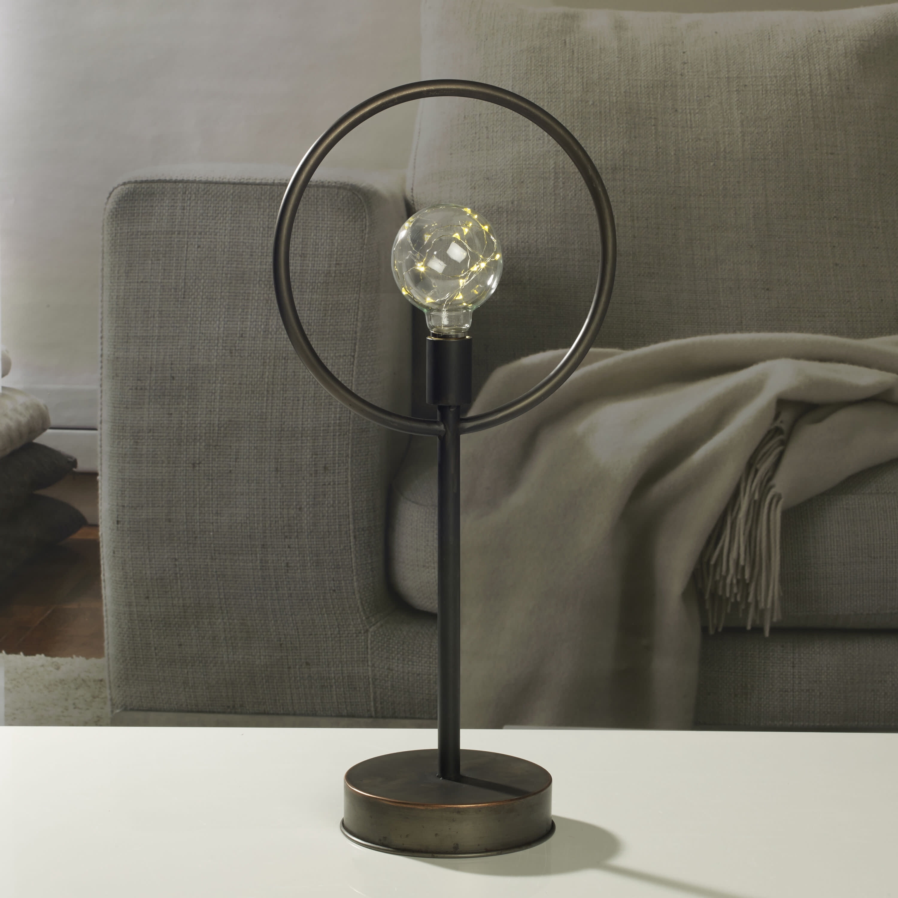 Elements 21-inch By 9.8-inch Round Metal Stand with Led Bulb