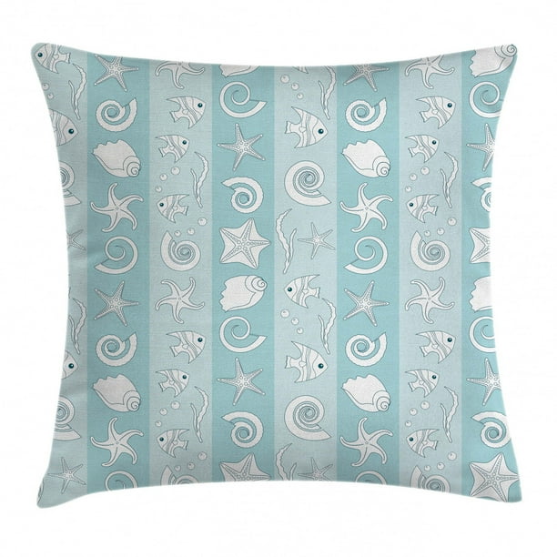 Nautical Throw Pillow Cushion Cover, Marine Theme Sea Animals Fishes