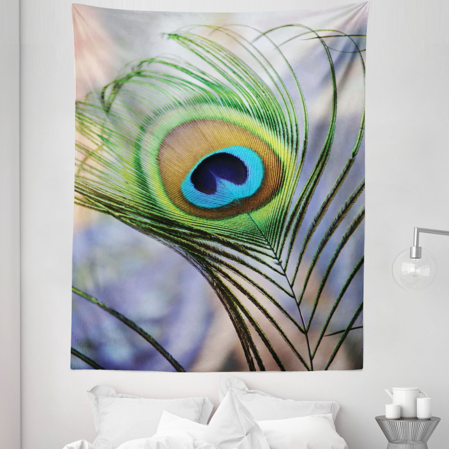 Colorful Peacock Feather Tapestry Art Print Wall Hanging Tapestry Room Decor Hot 