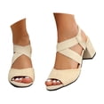 thumbnail image 3 of Xijirk Women Fashion Sandals Solid Color Suede Elastic Belt Open Toe Thick Heel Women Sandals for Casual Wear and Outings,Beige,8, 3 of 9