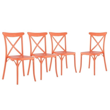 HomeRoots 565177 21 in. Salmon Heavy Duty Plastic Outdoor Stacking Dining Chairs - Set of 4