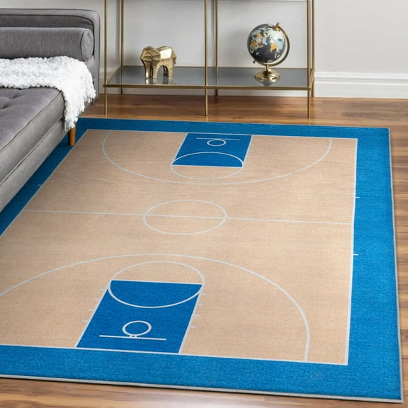 Well Woven Apollo Basketball Tan Blue 5' x 7' Area Rug