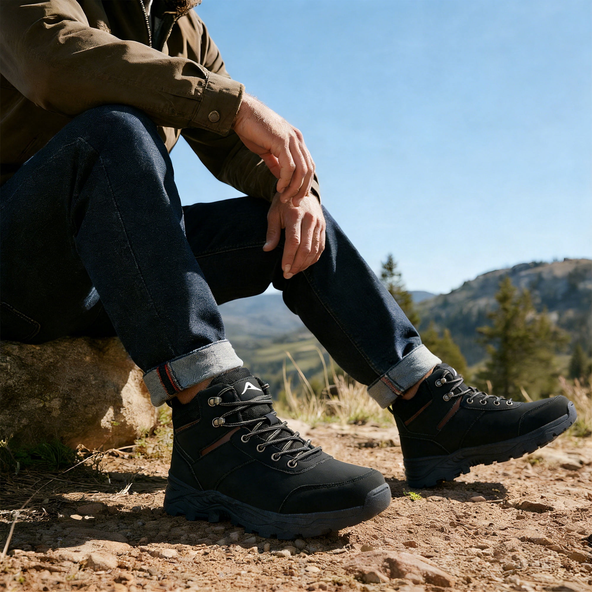 MeMoride Men's Ankle High Waterproof Hiking Boots Outdoor Trekking Camping Shoes
