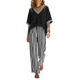 thumbnail image 2 of Pounoo Women's Two Piece Set V Neck Short Sleeve Top and Striped Wide Leg Pants Casual Bohemian Resort Lightweight Airy Comfortable Outfits Gift, 2 of 7
