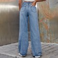 thumbnail image 5 of LWavelet Womens Ripped Wide Leg Jeans High Waisted Daily Casual Denim Pants Dark Blue L, 5 of 6