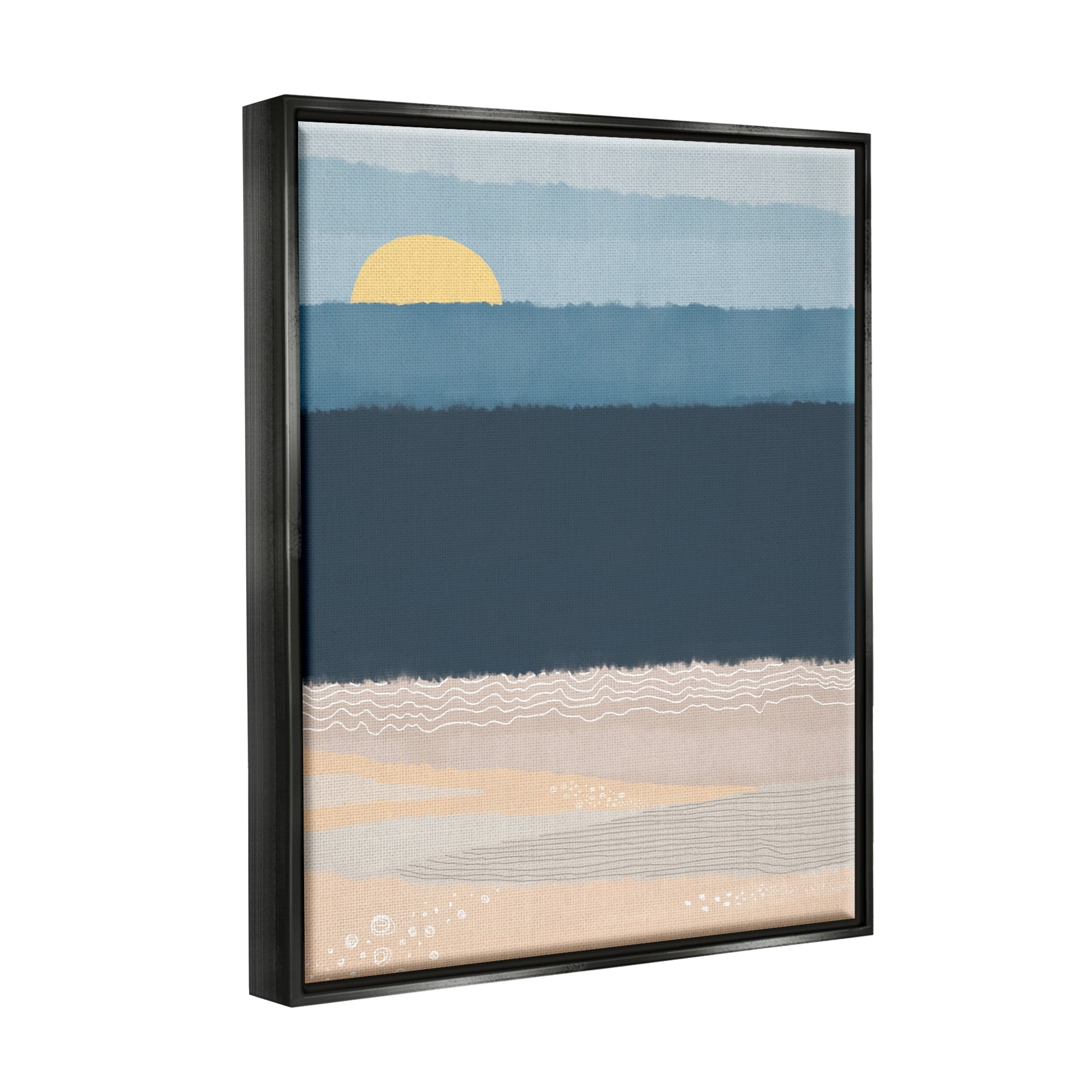 Stupell Industries Abstract Ocean Shore Shining Sun Over Coast Graphic Art Jet Black Floating Framed Canvas Print Wall Art, Design by Darlene Seale