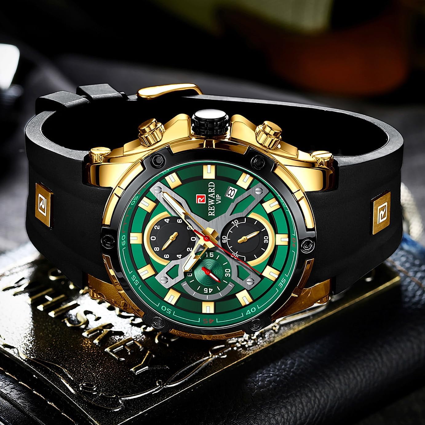 Men's Watch Fashion Tonneau Wrist Watches (Chronograph/Waterproof/Luminous/Calendar) Silicon Strap Quartz Watch for Men