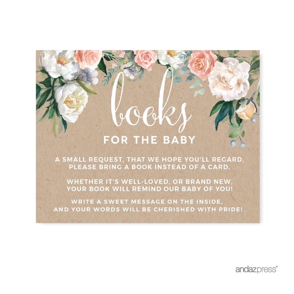 Koyal Wholesale Peach Kraft Floral Baby Shower Books for Baby Cards, 20-Pack