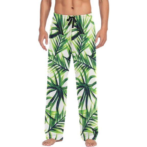 Tropical Palm Leaves Ghost Pajama Pants, Men's Lounge Pants Light with Drawstring and Pockets, Christmas New Year Birthday Father's Day Gifts