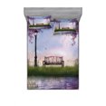 thumbnail image 2 of Ambesonne Nature Fitted Sheet & Pillow Sham Set, Bench Flowing River Moon, Twin, Multicolor, 2 of 3