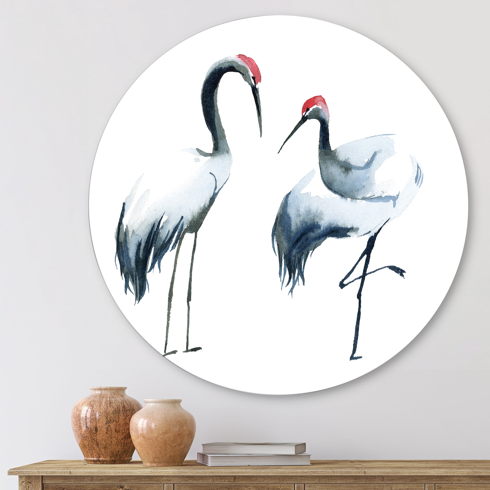Designart 'Two Monochrome Shadoofs' Farmhouse Circle Metal Wall Art 23x23 - Disc of 23