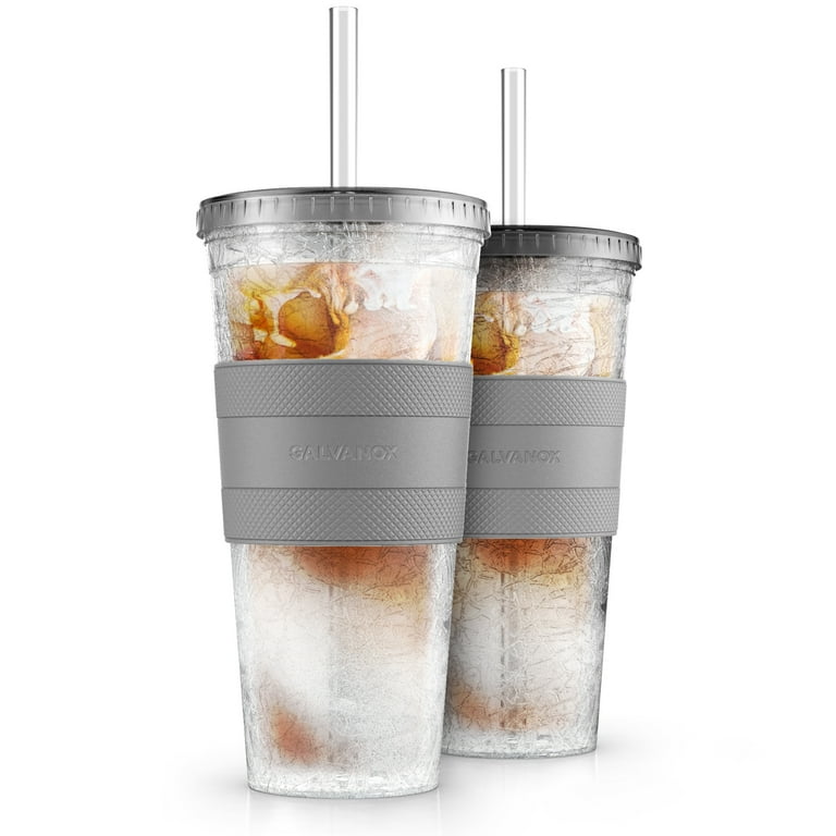 Galvanox Iced Coffee Cup with Lid and Straw, 20oz Reusable Insulated  Freezer Tumbler with Sleeve (Grey) 