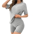thumbnail image 4 of Blmnix Women's Pajama Sets 2 Piece 100% Cotton Pajamas Sleepwear Sets Sleepwear Crew Neck Gray Slim-Leg Short Sleeve Short Summer Pajamas for Women Set,S, 4 of 5