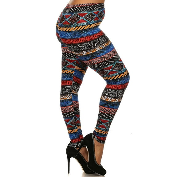 Buttery Soft Tulum Tribal Plus Size Leggings - 3X - 5X (One Size Plus,Multi Color Bold)