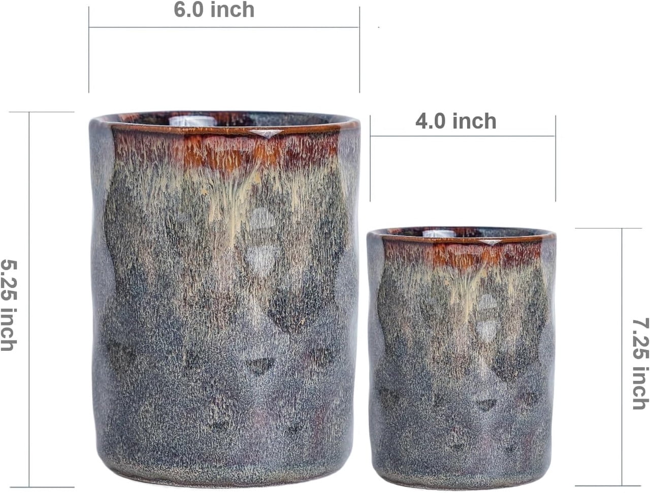 Ceramic Utensil Holder Set of 4, Large Countertop Kitchen Utensil Crocks 7.25" & 5.25", Reactive Glaze, Non-Slip Textured Design, Speckled Black Purple