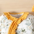 thumbnail image 4 of Newborn Baby Girls Long Sleeve Rompers Floral Print Ruffles Zipper Jumpsuits Bodysuit + Headband, 4 of 7