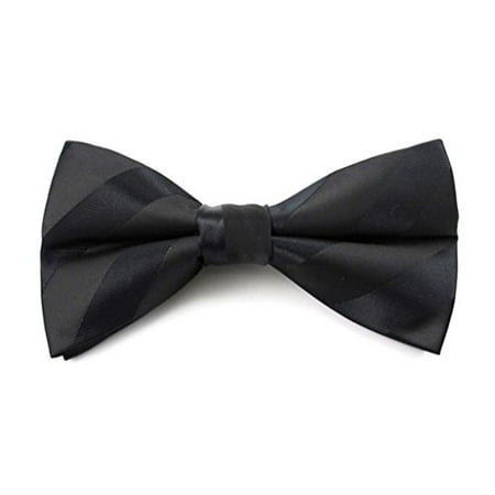 Black Solid Color Tonal Stripe Clip on Bow Ties