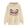 thumbnail image 2 of LEAVINGSUO Plus Size Blouse for Women,Women's Printed Off Shoulder Sleeves Long Sleeved Top Hooded Sweatshirt Khaki L, 2 of 3