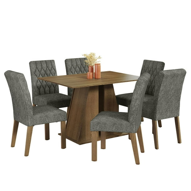 Juego de Comedor Mesa y 6 Sillas Madesa Fabiana Marrón/Gris