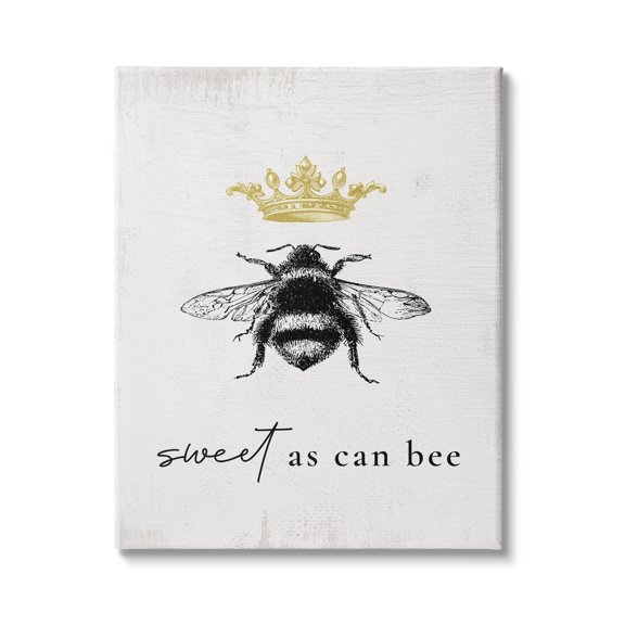 Stupell Industries Sweet as Can Bee Phrase Royal Crown Insect, 36 x 48,Design by Daphne Polselli
